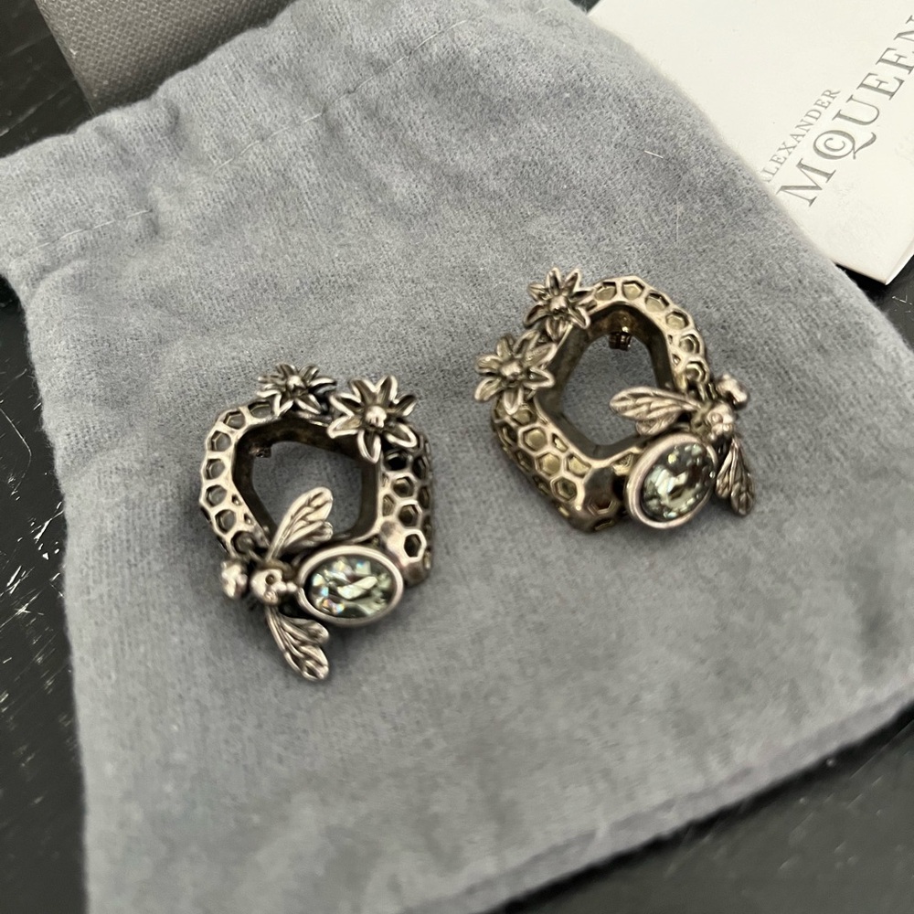 Alexander McQueen Honeycomb Skull Bee Earrings